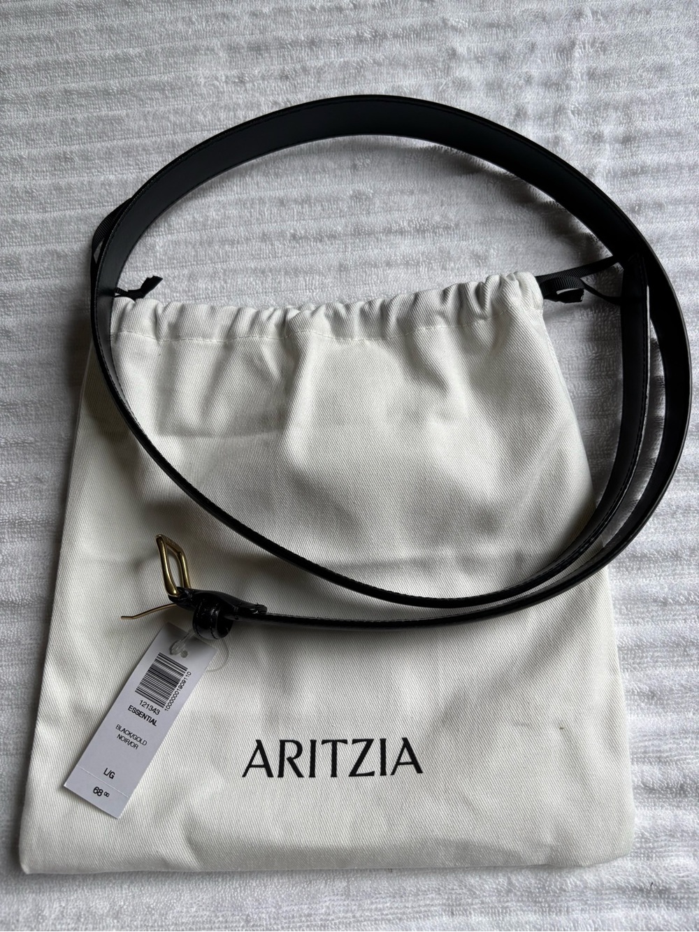 Aritzia Black Leather and Brass Slim Belt